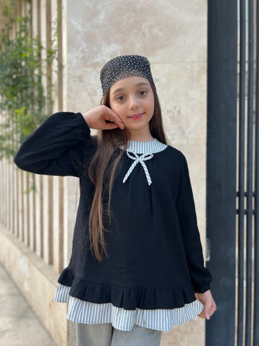 شومیز دخترانه مشکی موسلین سایز ۱۰ الی ۱۴سال